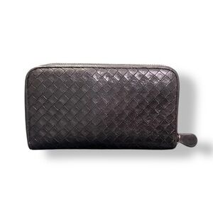 Bottega Veneta Black Woven Leather Zip Wallet
